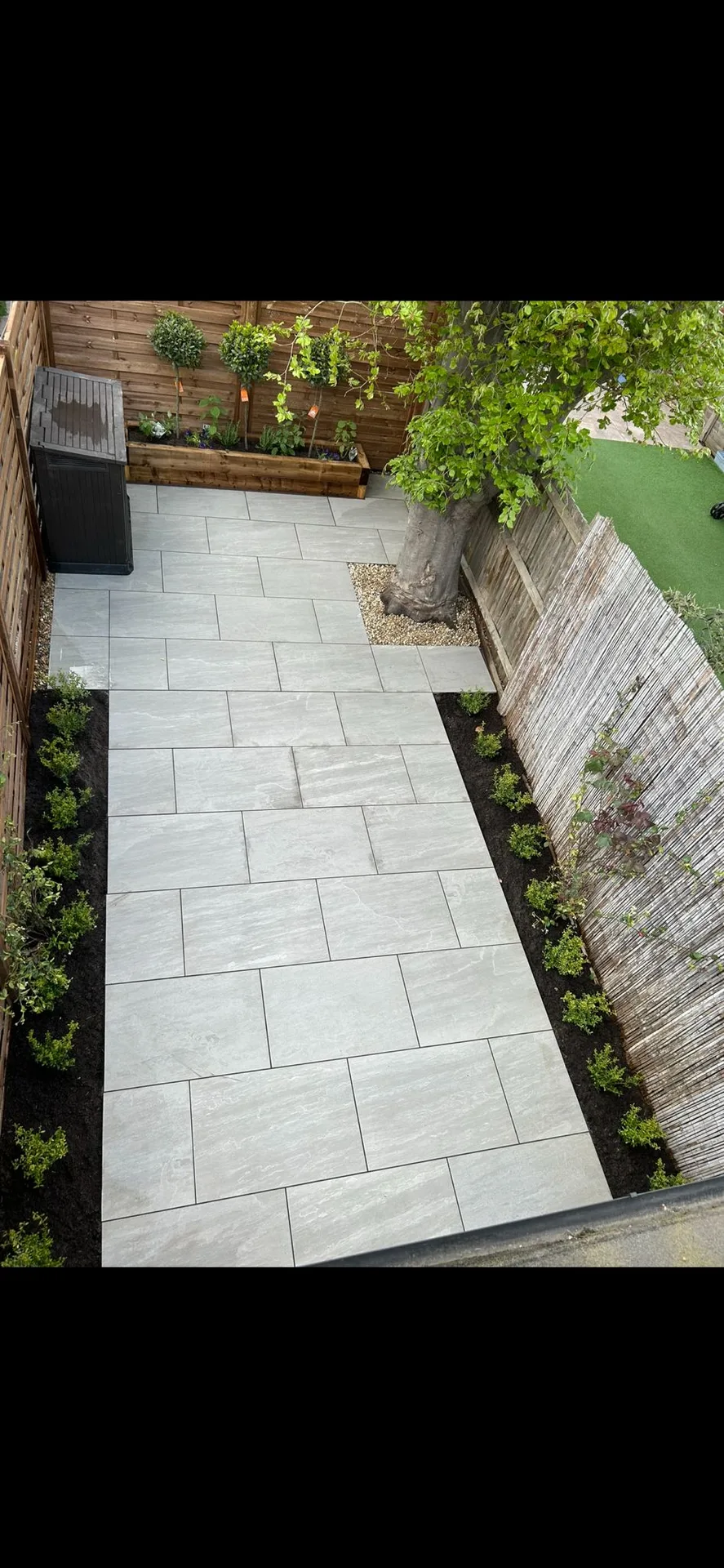 Aerial overview of completed garden transformation Battersea SW11