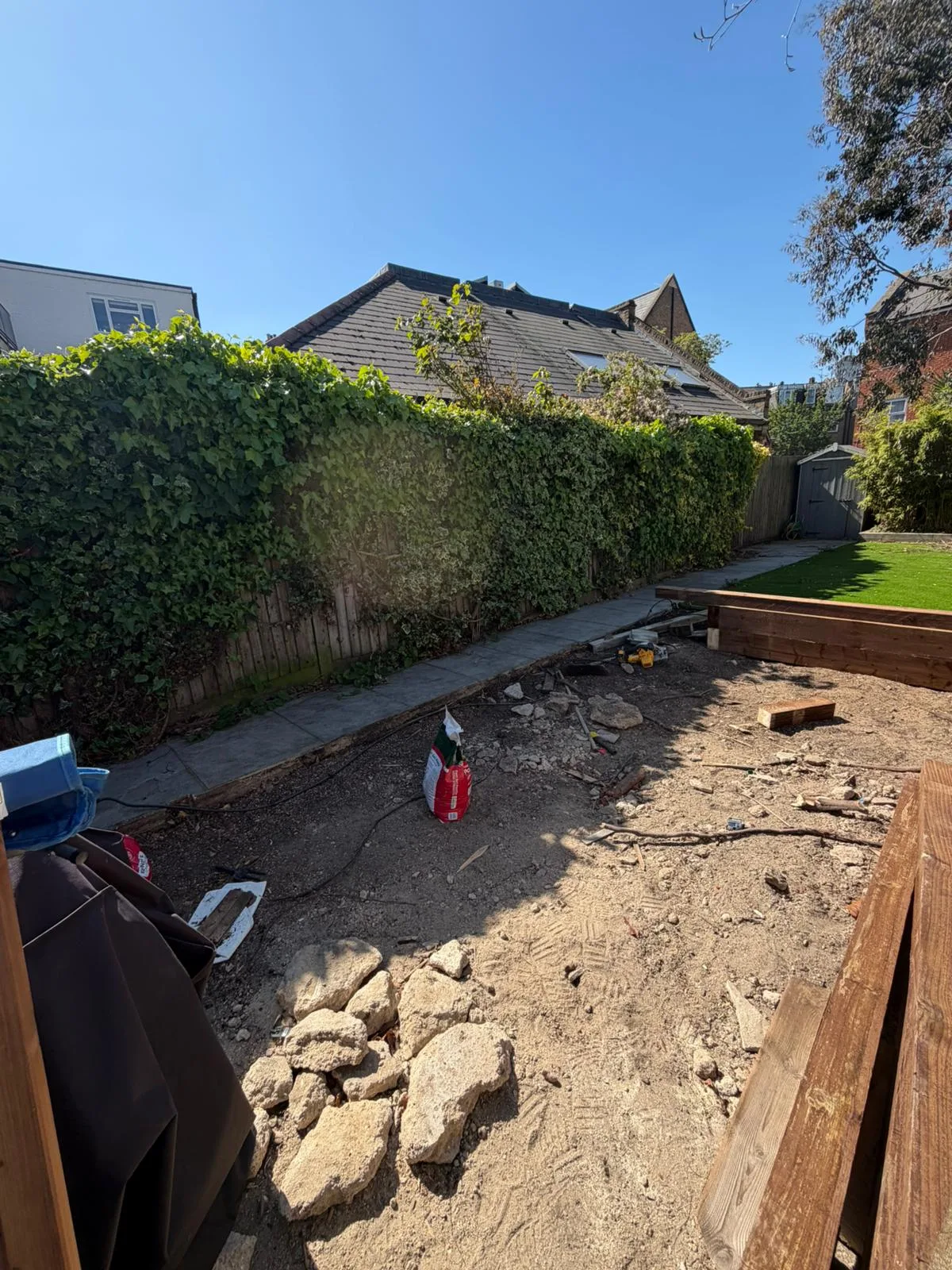 Garden clearance during Battersea landscaping project