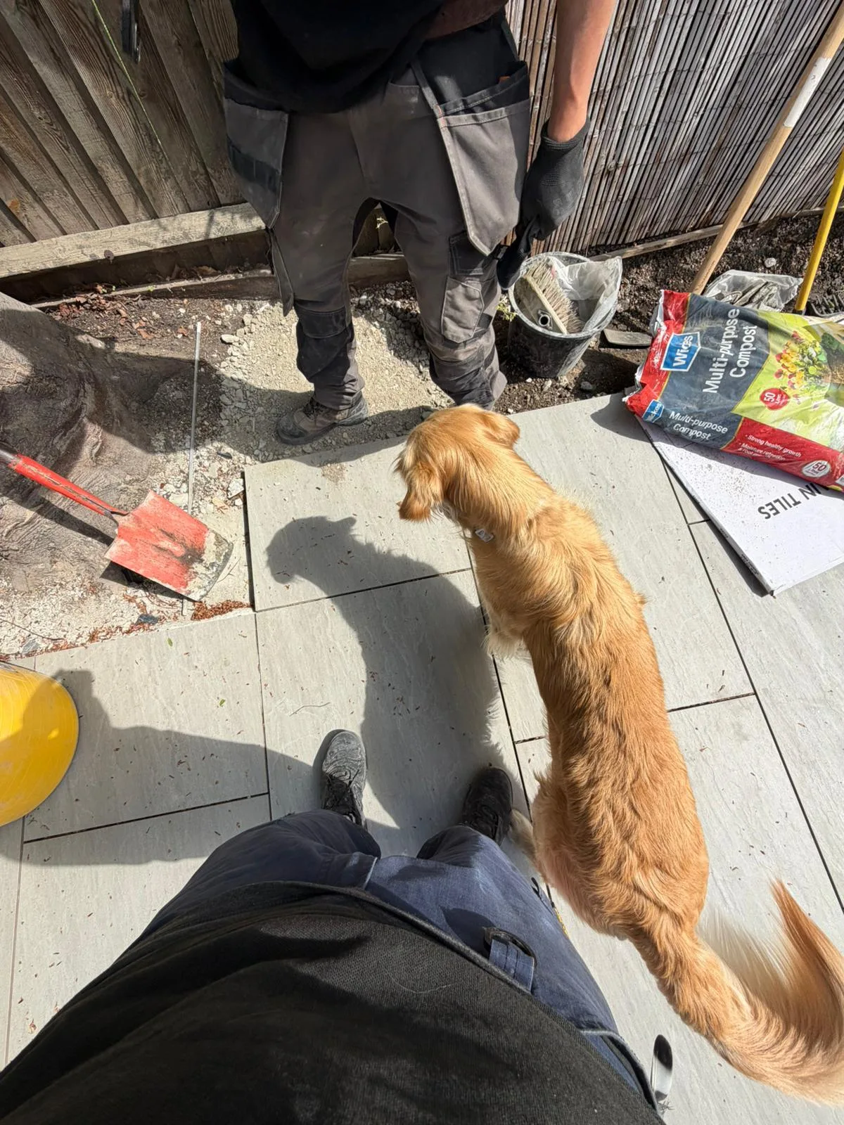 Porcelain patio installation progress Battersea