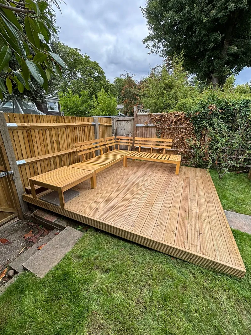 Custom timber decking with built-in bench seating