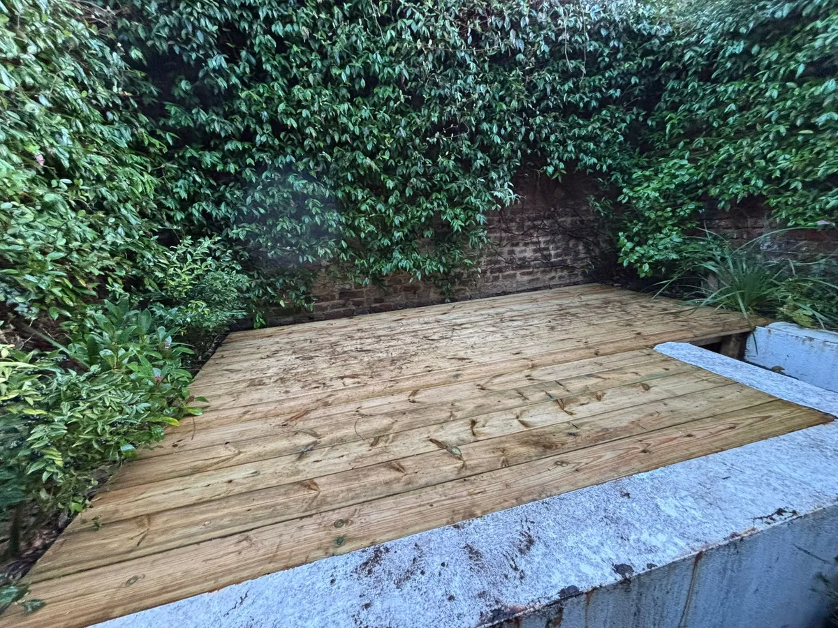 Timber decking with built-in bench